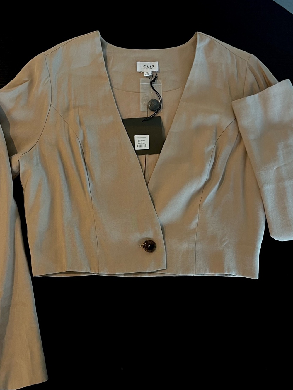 Le Lis Cropped V-Neck Single-Button Jacket in Light Beige